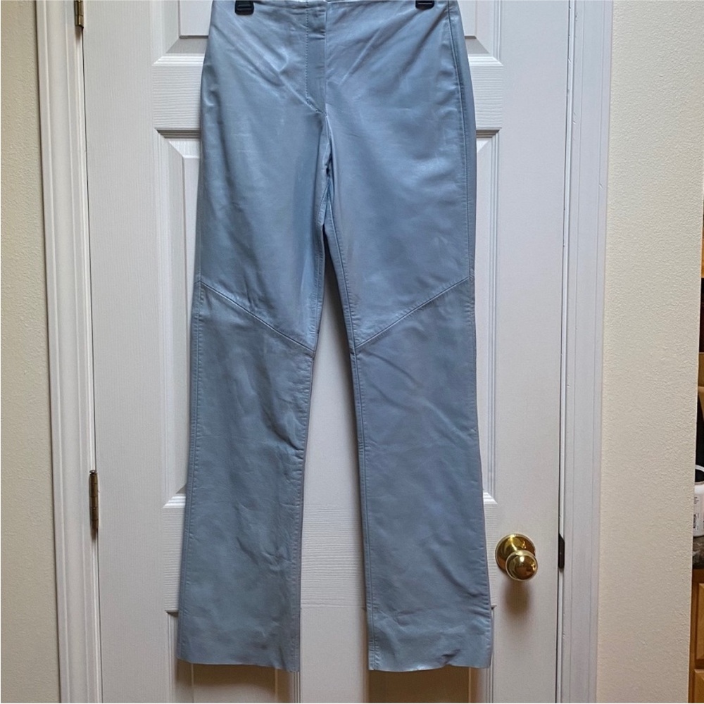 Women's Leather Straight Leg Pants in Light Blue